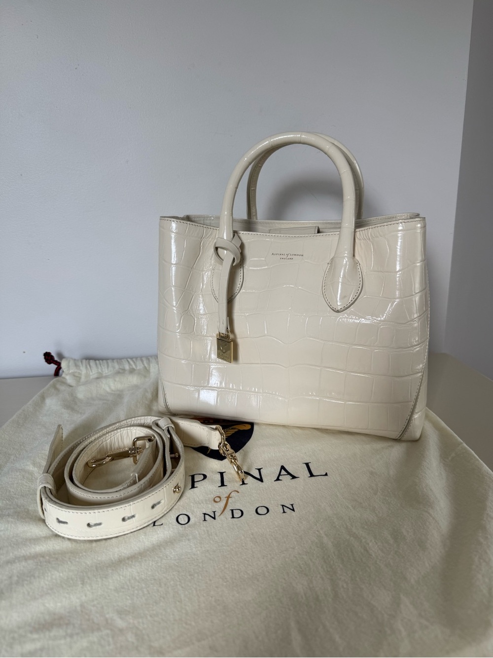 Aspinal of London Midi London Tote in Ivory Parent Crock - discountinued color